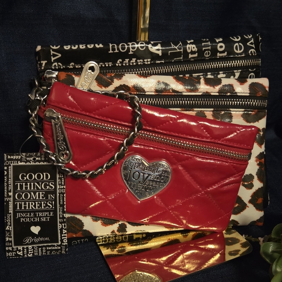 Brighton Jingle Triple Pouch Set 3-in-1 Wristlet Leopard Red NWT - Picture 2 of 14